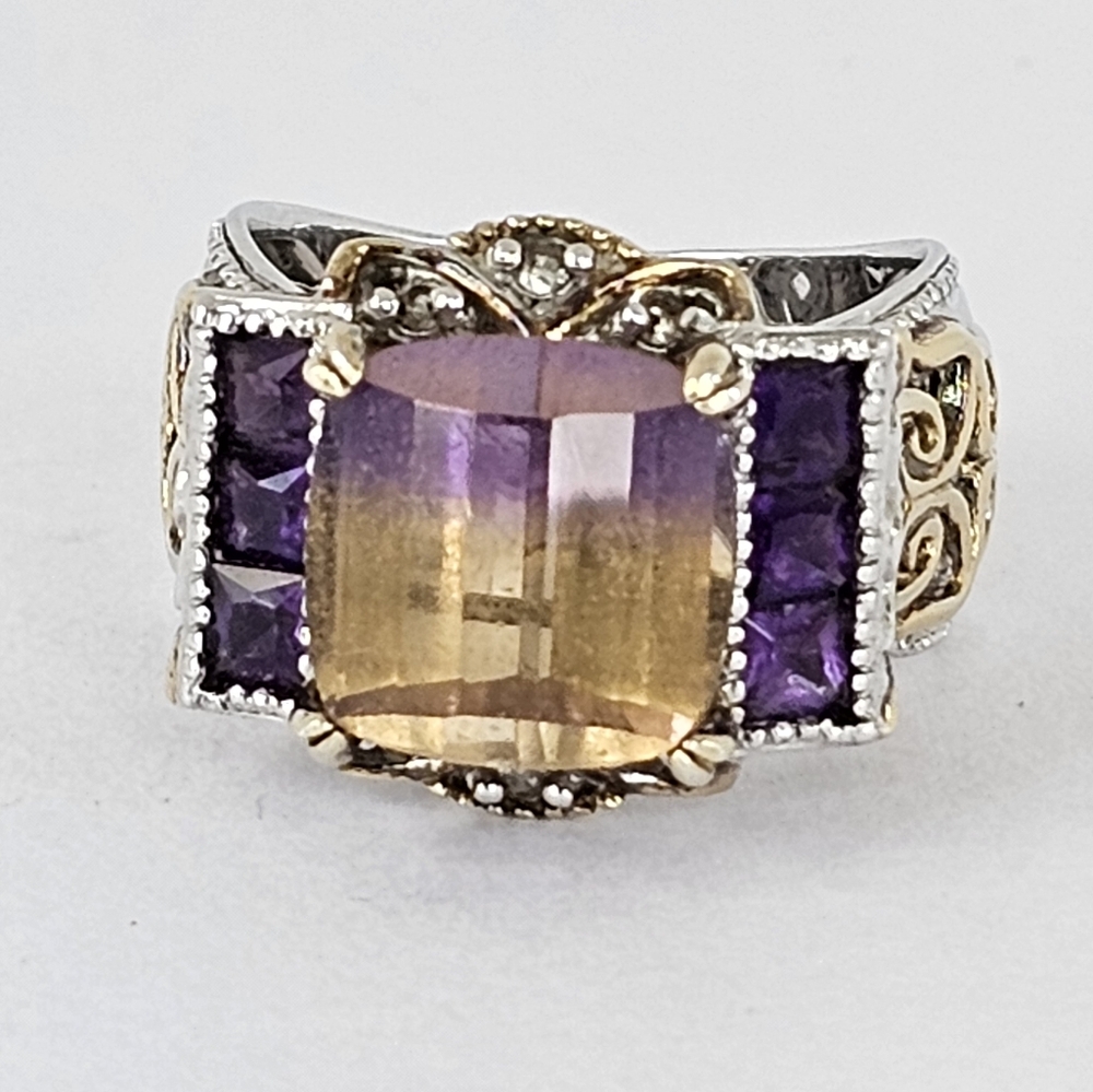 Rare Genuine Ametrine & African Amethyst Ring Palladium Sterling Silver Sz 6!